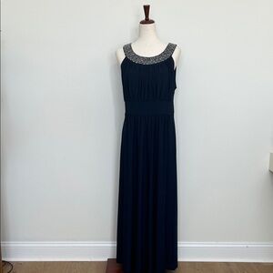 Haani Elegant Navy Blue Maxi Dress with Silver Trim Size XL